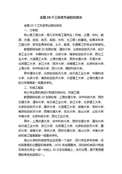 全国20个工科类专业院校排名
