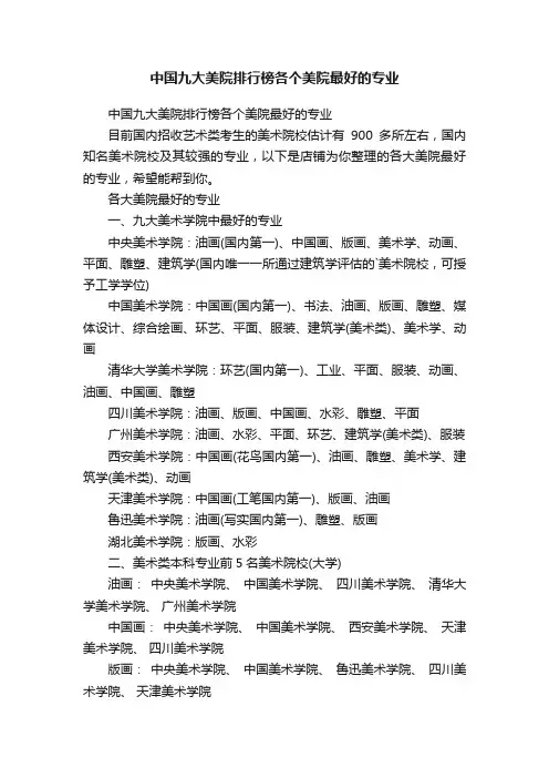 中国九大美院排行榜各个美院最好的专业