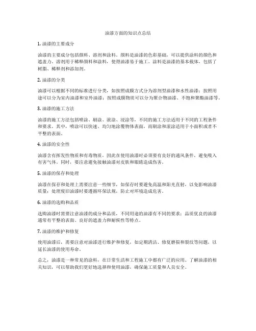 油漆方面的知识点总结