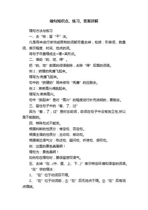 缩句知识点、练习、答案详解