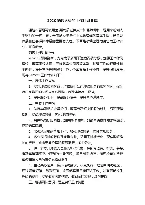 2020销售人员的工作计划5篇