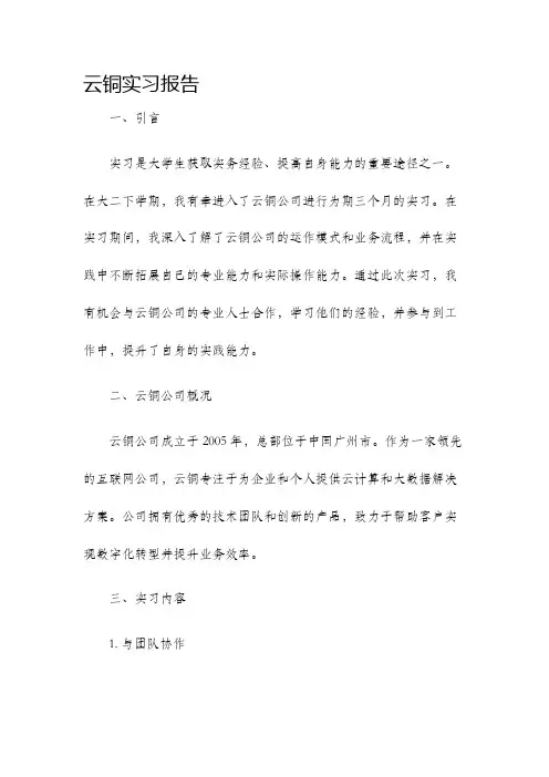 云铜实习报告