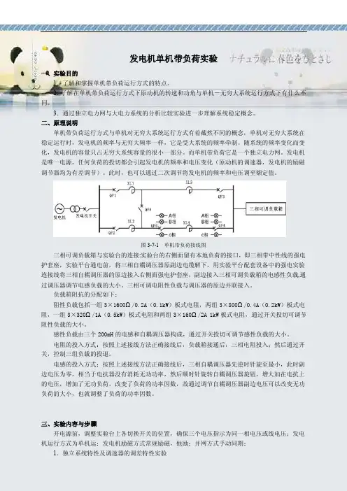 发电机单机带负荷实验