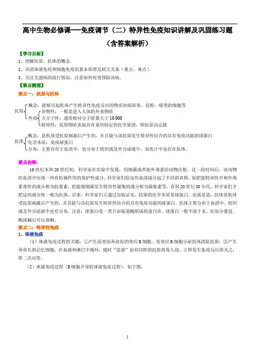 高中生物必修课---免疫调节(二)特异性免疫知识讲解及巩固练习题(含答案解析)