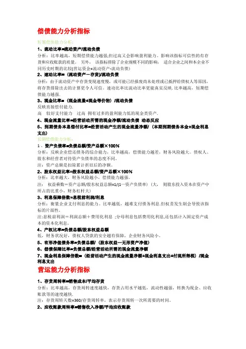 财务管理计算公式总结