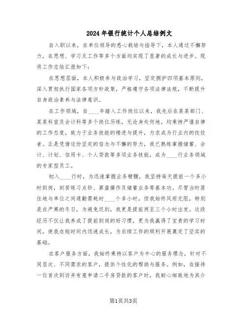 2024年银行统计个人总结例文(二篇)