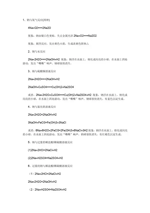 有关钠的所有化学方程式