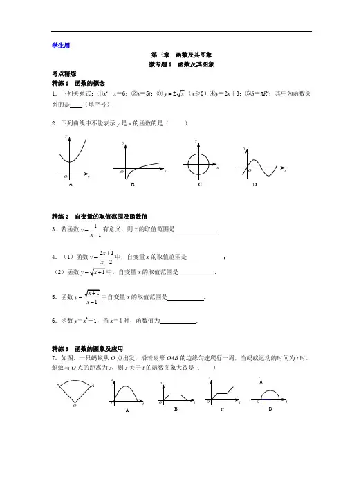 九年级中考一轮复习第三章  函数及其图象 微专题1  函数及其图象