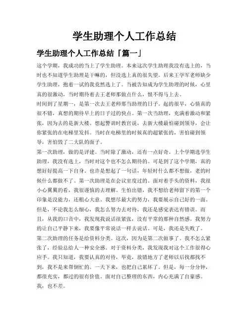 学生助理个人工作总结