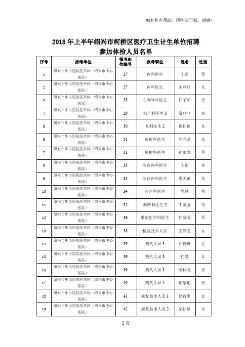 2018年上半年绍兴柯桥区医疗卫生计生单位招聘
