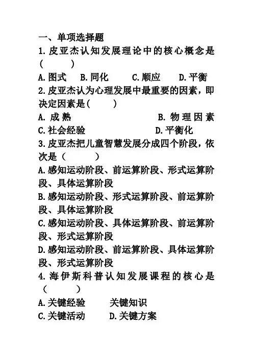 第十章  皮亚杰认知发展理论与海伊斯科普作业