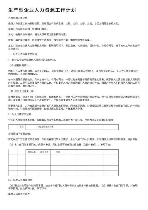 生产型企业人力资源工作计划