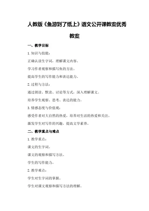 人教版《鱼游到了纸上》语文公开课教案优秀优秀教案