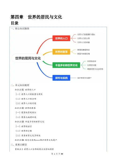 第四章 世界的居民与文化-2024-2025学年七年级地理上册单元速记清单(湘教版2024)