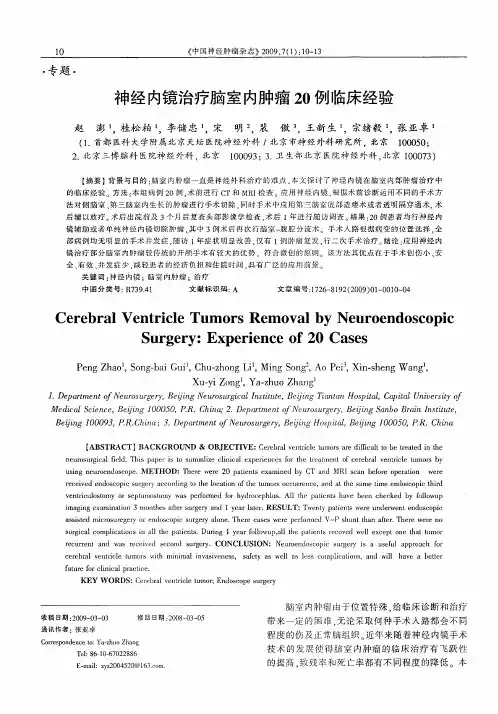 神经内镜治疗脑室内肿瘤20例临床经验