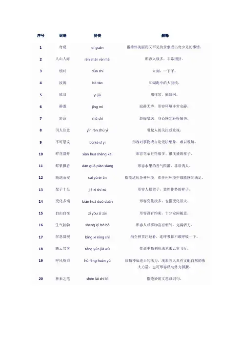 语文书四年级词语表上册