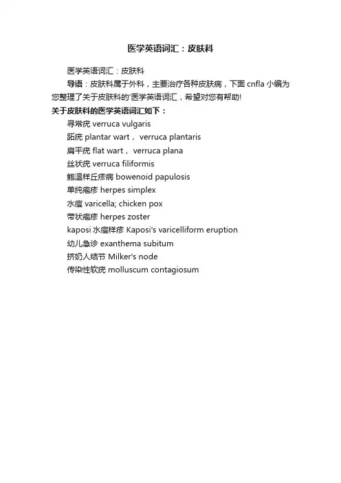 医学英语词汇：皮肤科