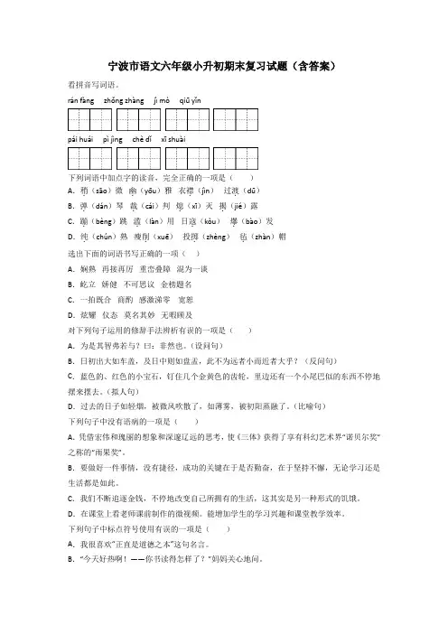 宁波市语文六年级小升初期末复习试题(含答案)