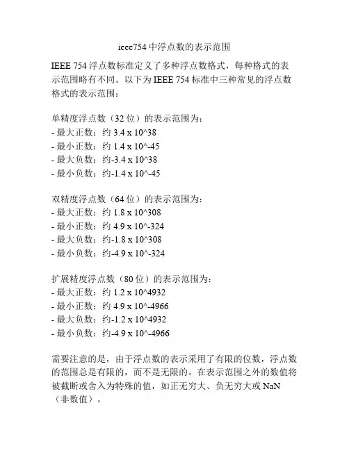 ieee754中浮点数的表示范围