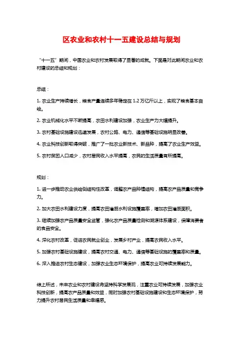 区农业和农村十一五建设总结与规划