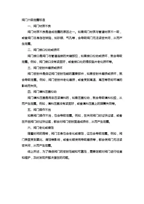 阀门六级泄露标准