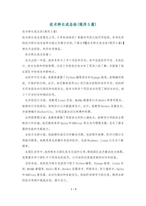 技术特长或总结(通用5篇)