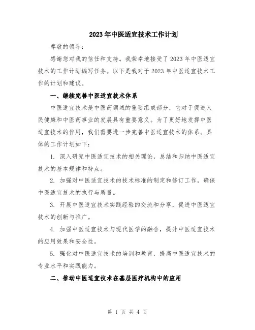 2023年中医适宜技术工作计划