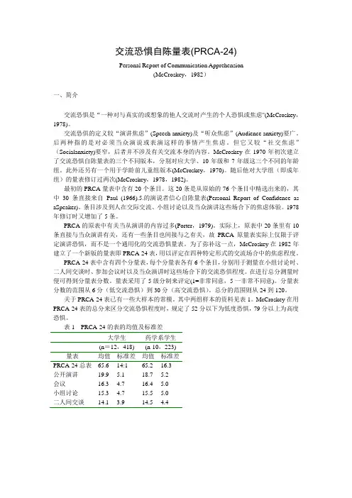 交流恐惧自陈量表(PRCA-24)