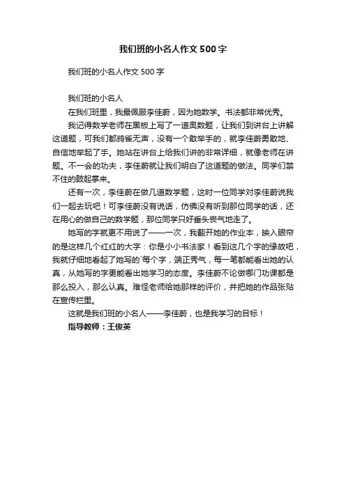 我们班的小名人作文500字
