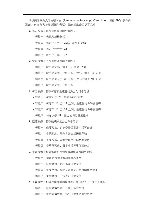 残运会最低残疾分类标准