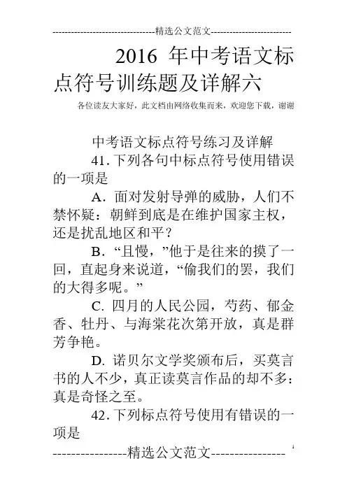 2016年中考语文标点符号训练题及详解六