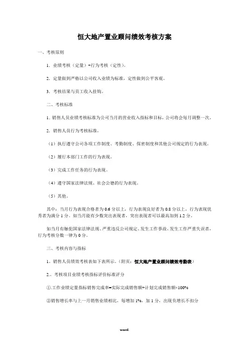 地产置业顾问绩效考核方案.
