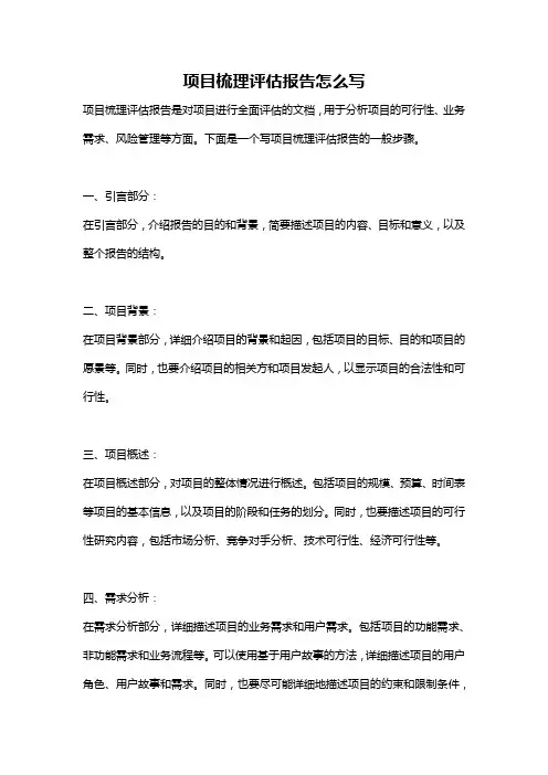 项目梳理评估报告怎么写