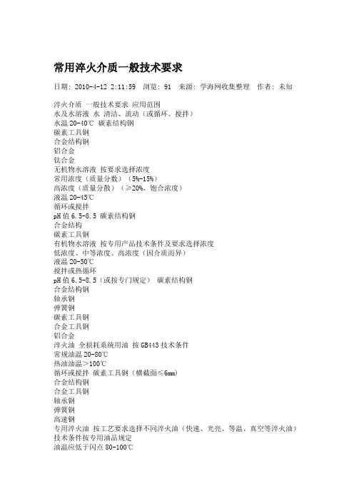 常用淬火介质一般技术要求.