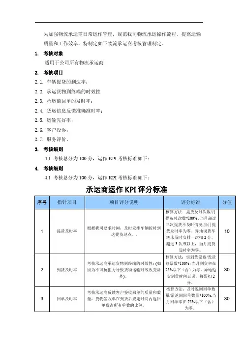 物流-承运商考核方案