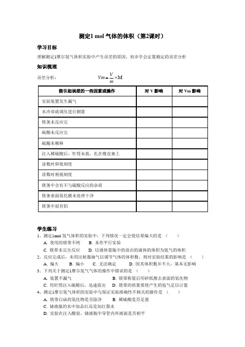 测1mol气体的体积-误差分析(2)