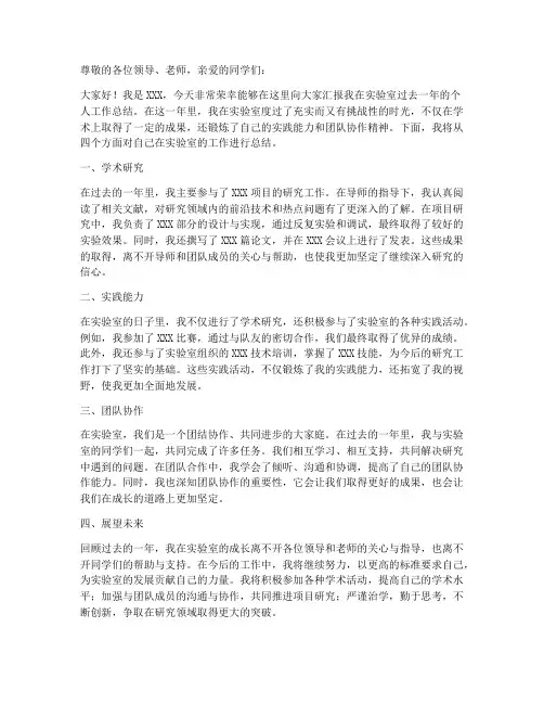 实验室个人工作总结ppt范文
