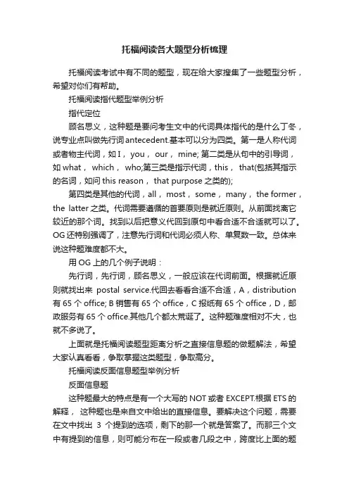 托福阅读各大题型分析梳理
