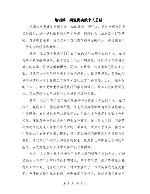 培训第一期返岗实践个人总结