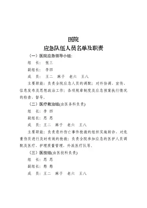 医院应急队伍职责 