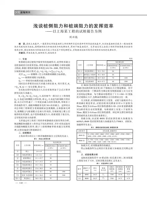 浅谈桩侧阻力和桩端阻力的发挥效率——以上海某工程的试桩报告为例