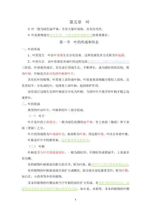 “十三五”药用植物学第五章知识点