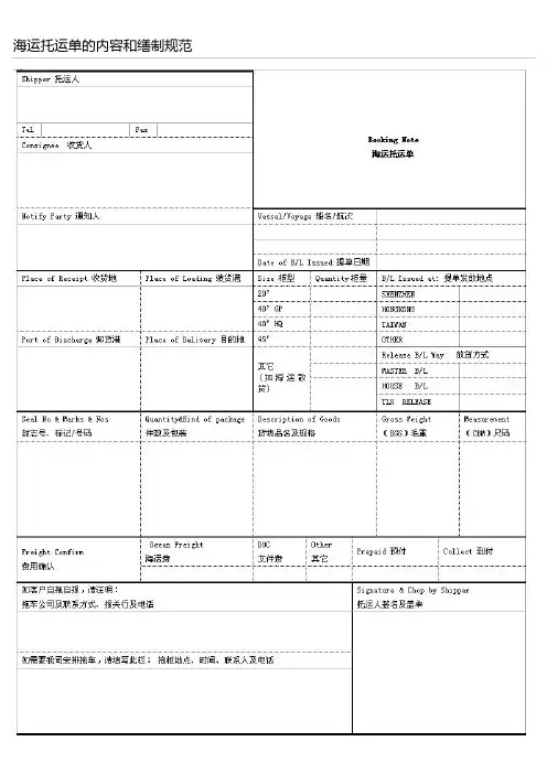 第五章 海运托运单缮制