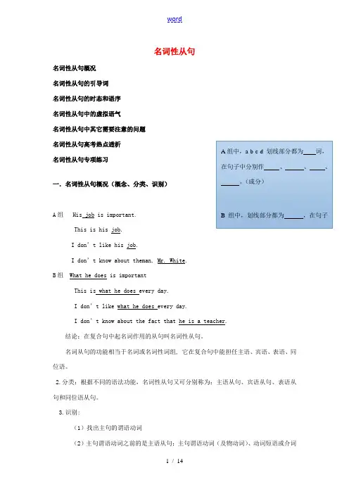 高考英语 名词性从句学案(无答案) 学案