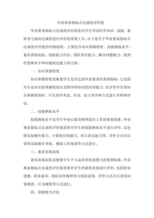 毕业要求指标点达成度评价值