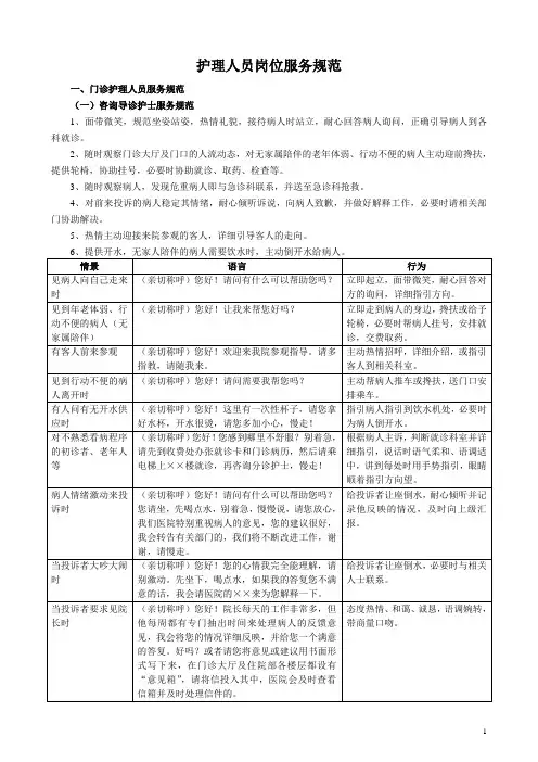 护理岗位语言行为服务规范
