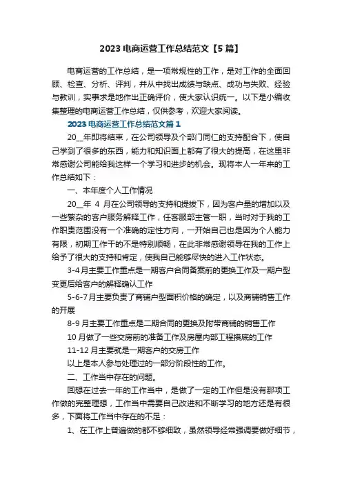 2023电商运营工作总结范文【5篇】