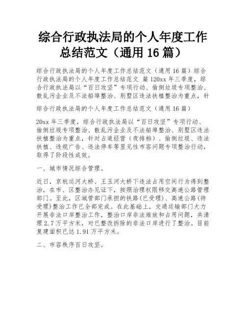 综合行政执法局的个人年度工作总结范文(通用16篇)