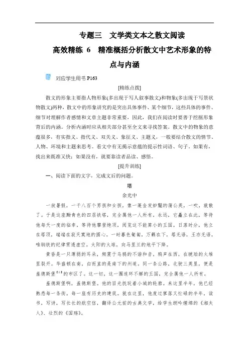 2021高考语文二轮复习精练：第1部分 专题3 文学类文本之散文阅读 高效精练6