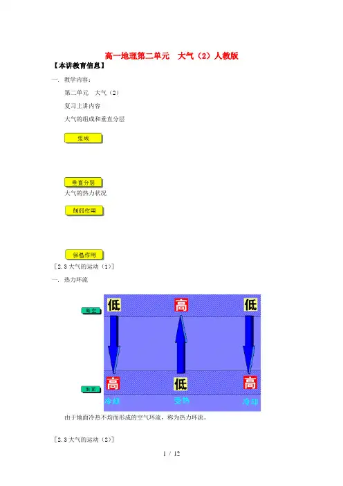 高一地理第二单元  大气(2)人教版知识精讲